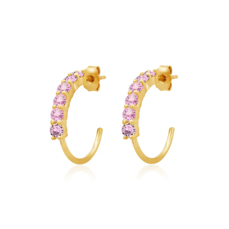 Small 4-Prong Pink Sapphire Hoops