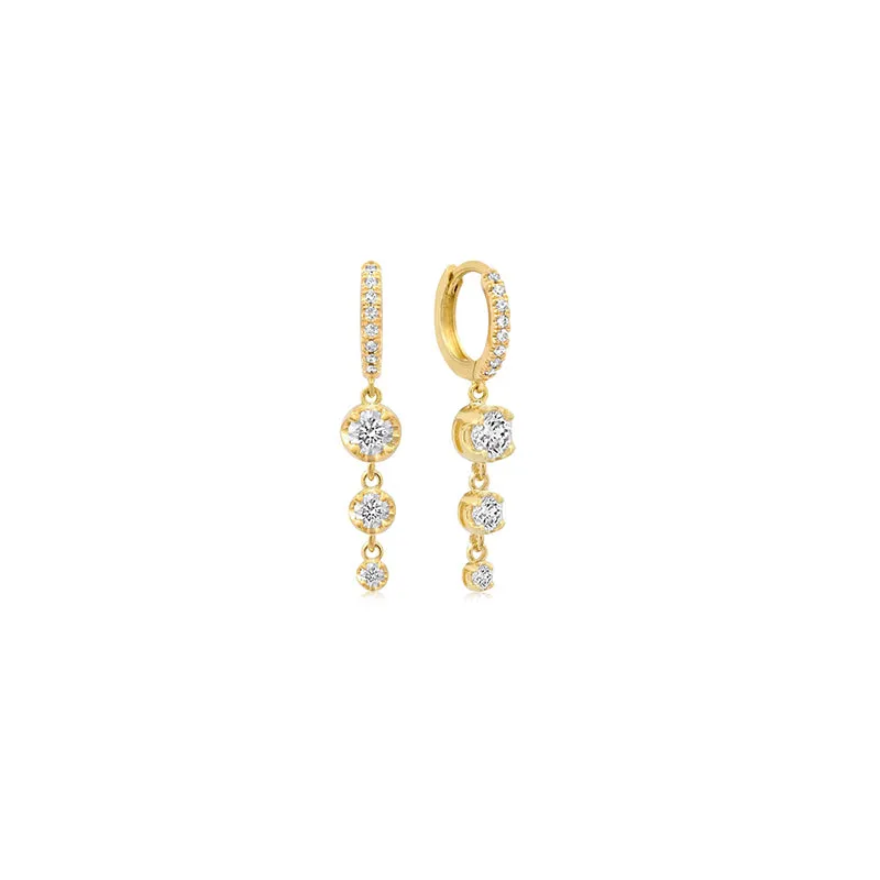 Small Diamond Huggies with Graduated Illusion Set Diamond Drop