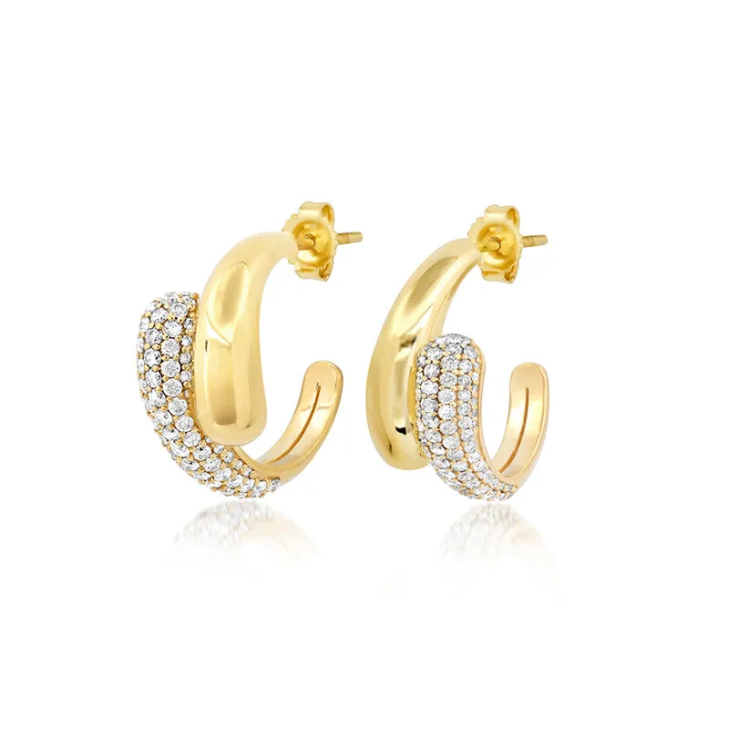 Small Double Dome Hoops with Diamond Accent