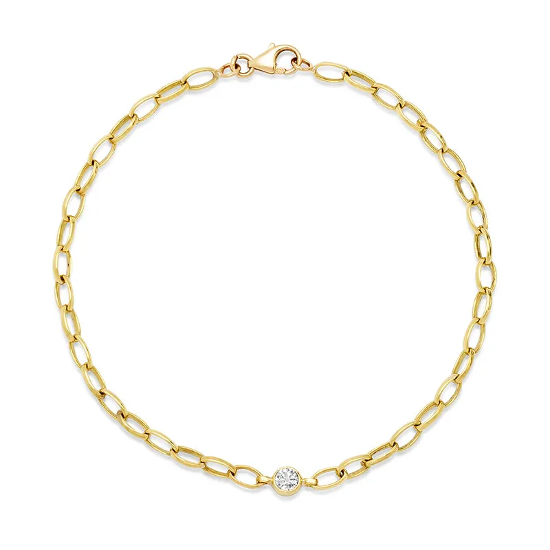 Small Edith Link Bracelet with Single Diamond Bezel Accent