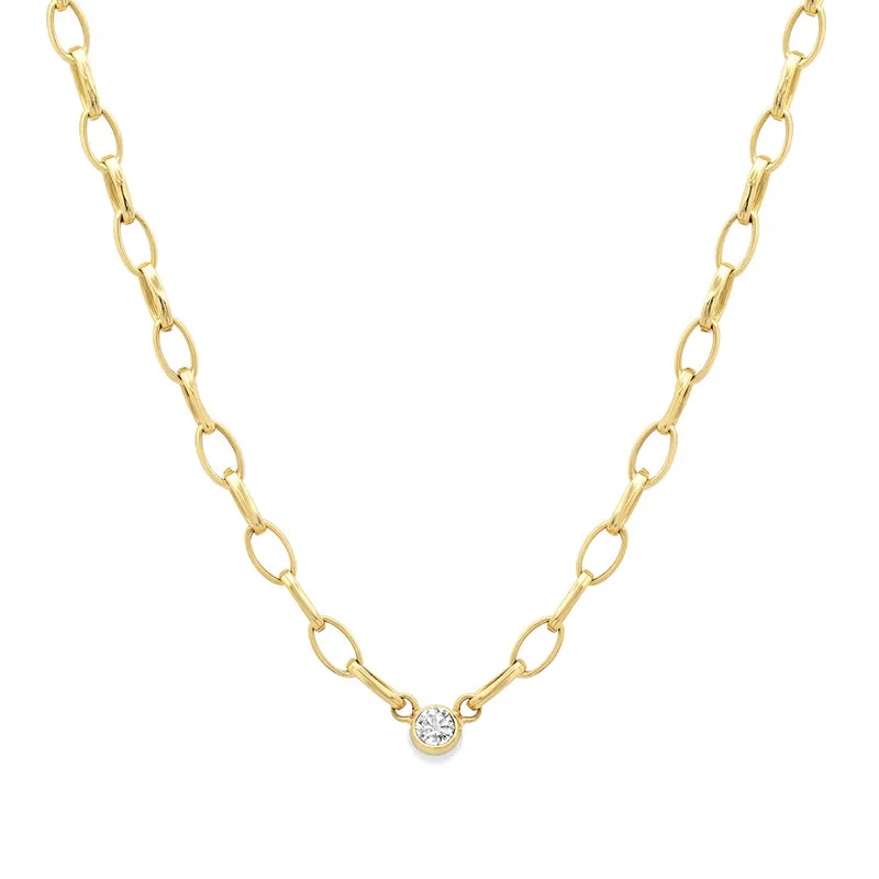 Small Edith Link Necklace with Single Bezel Accent