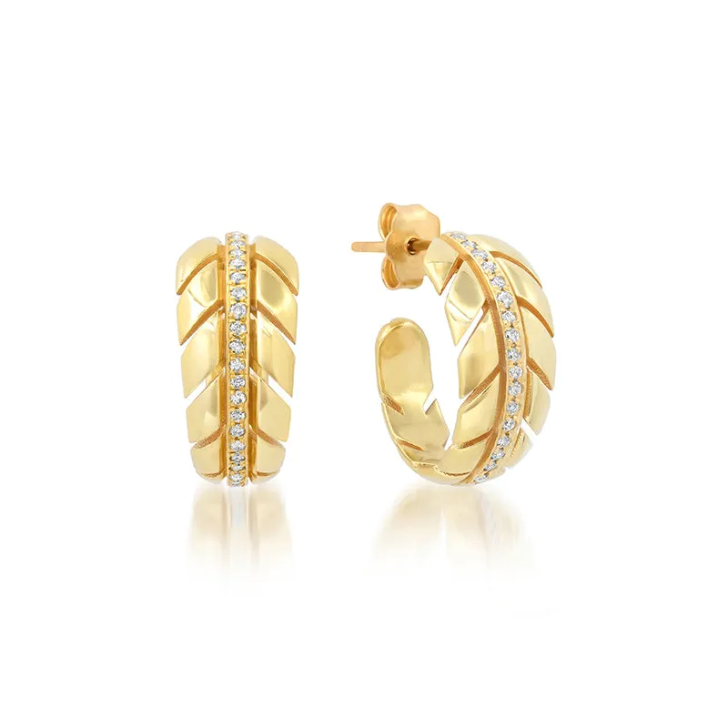 Small Leaf Hoops with Diamonds