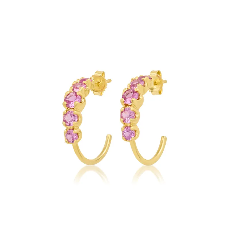 Small Pink Sapphire Graduated Hoops