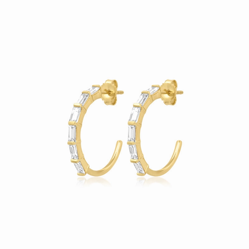 Small Baguette-Cut Diamond Hoops