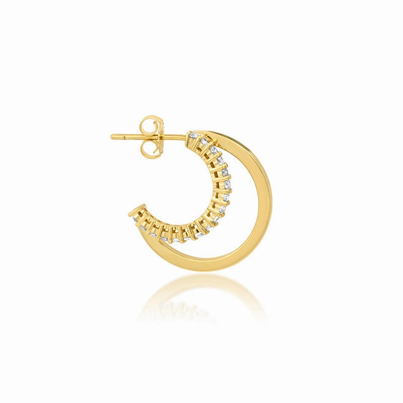 Small Double Hoops with 4-Prong Diamond Accent