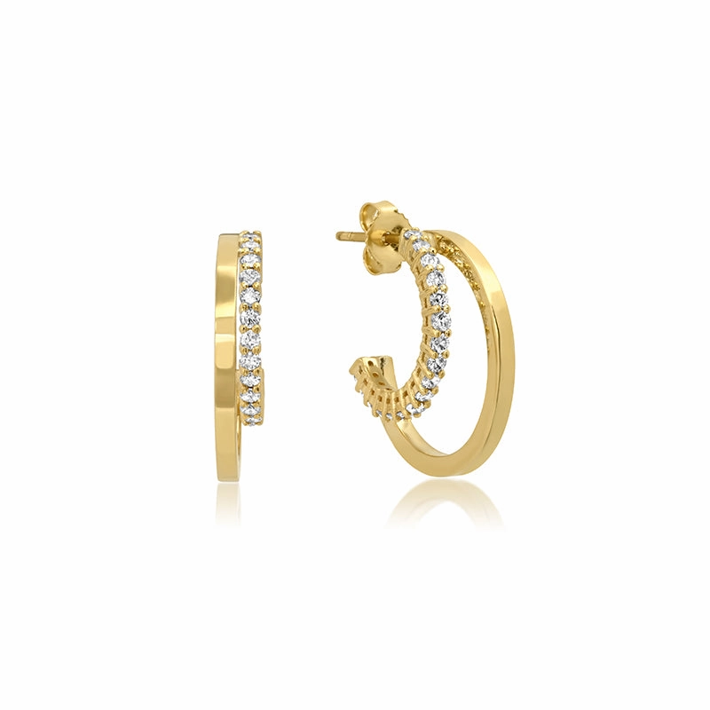 Small Double Hoops with 4-Prong Diamond Accent