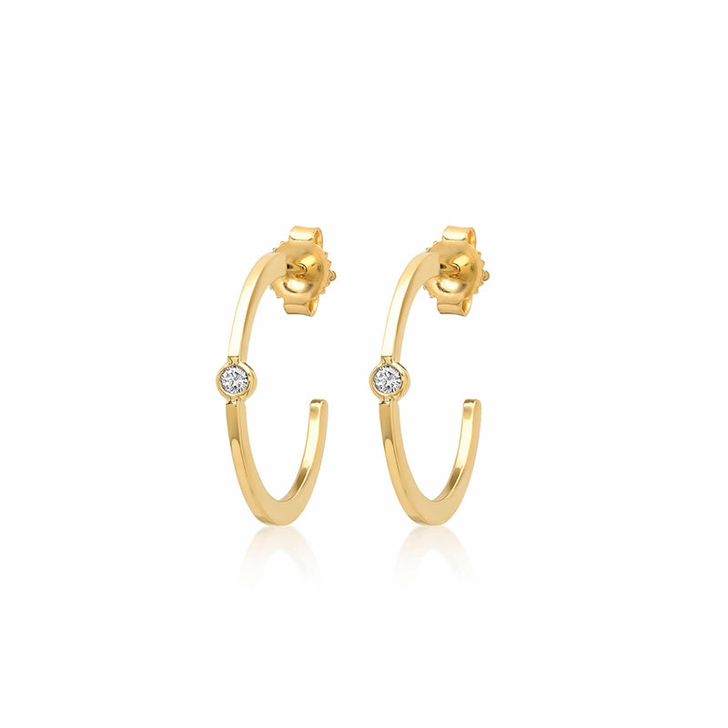 Small Hoops with Diamond Bezel Accent