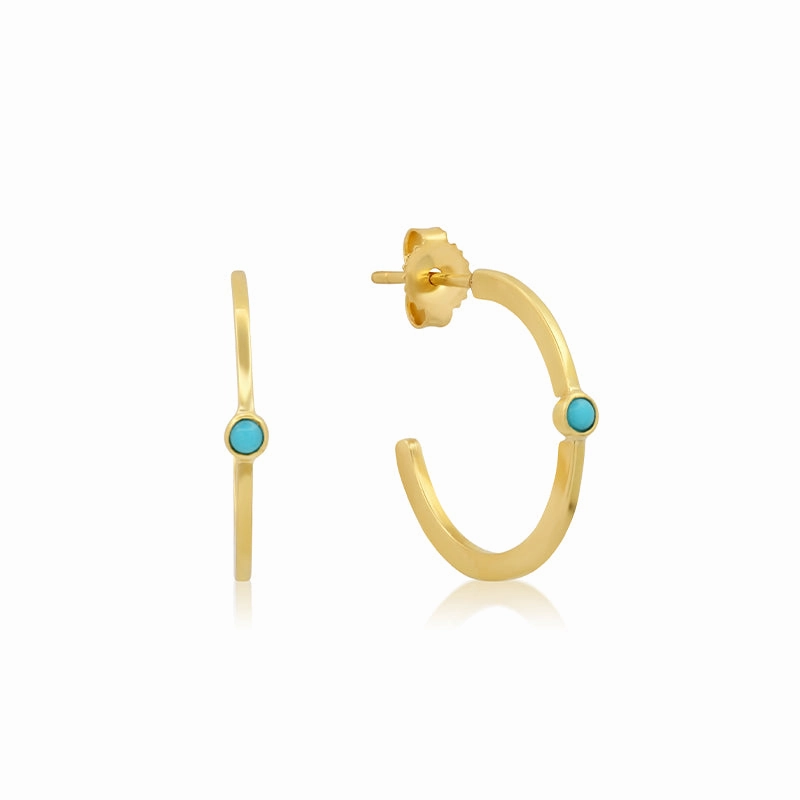 Small Hoops with Turquoise Bezel Accent