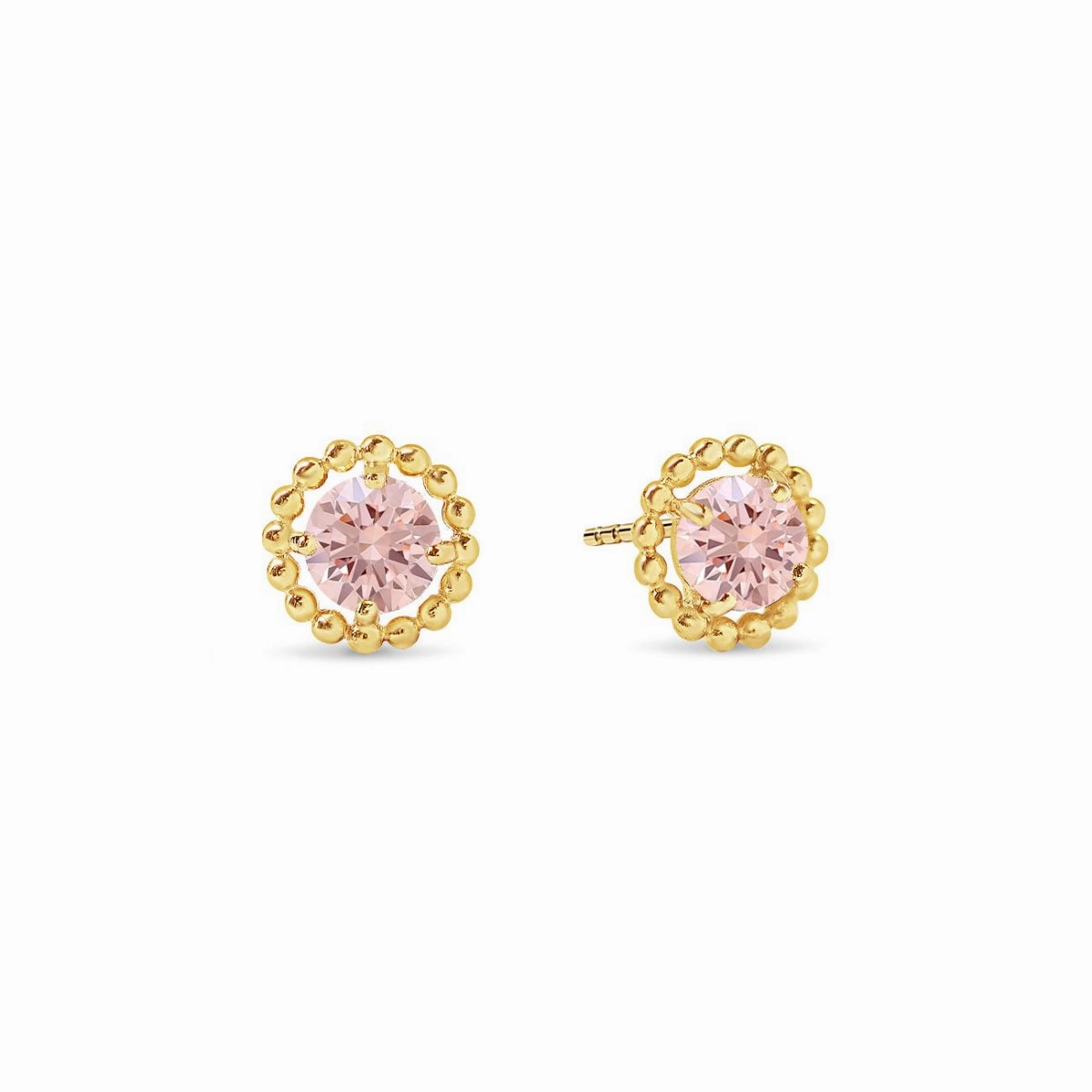 Solitaire Beaded Studs Pink Sapphire