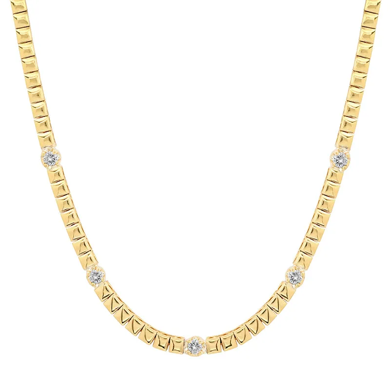 Square Tennis Necklace with 5 Illusion Set Diamond Accents