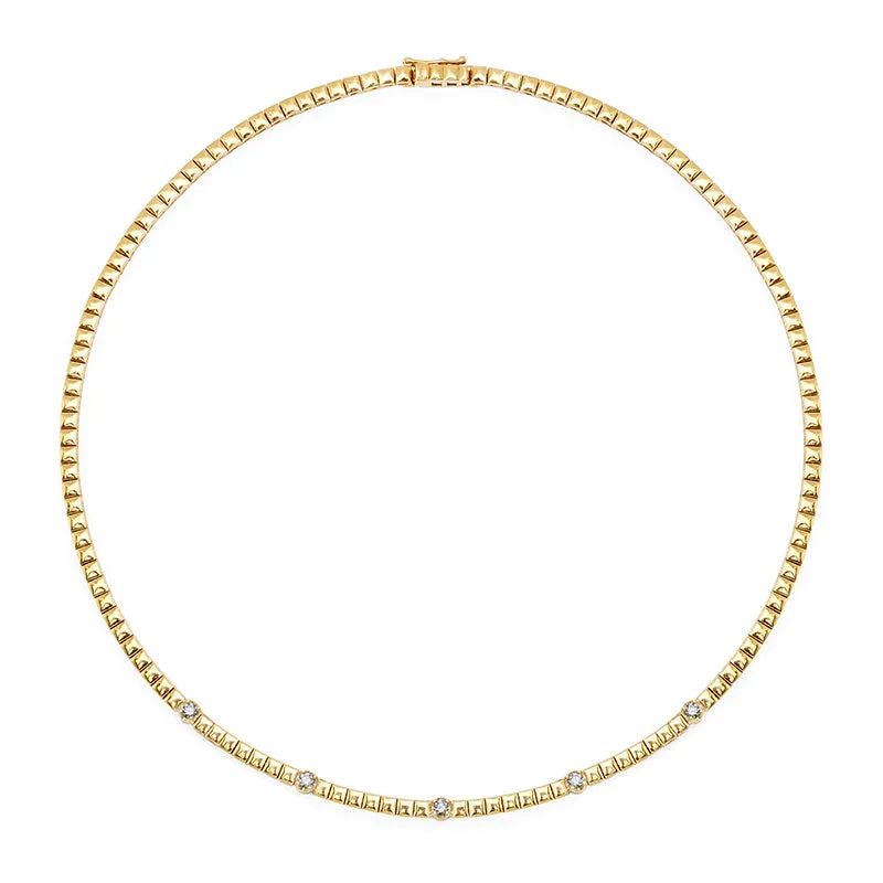 Square Tennis Necklace with 5 Illusion Set Diamond Accents