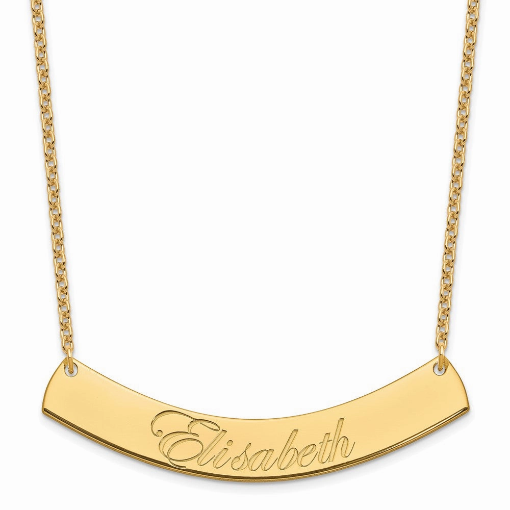 SS/Gold-plated Large EDWARDIAN SCRIPT Curved Bar Necklace