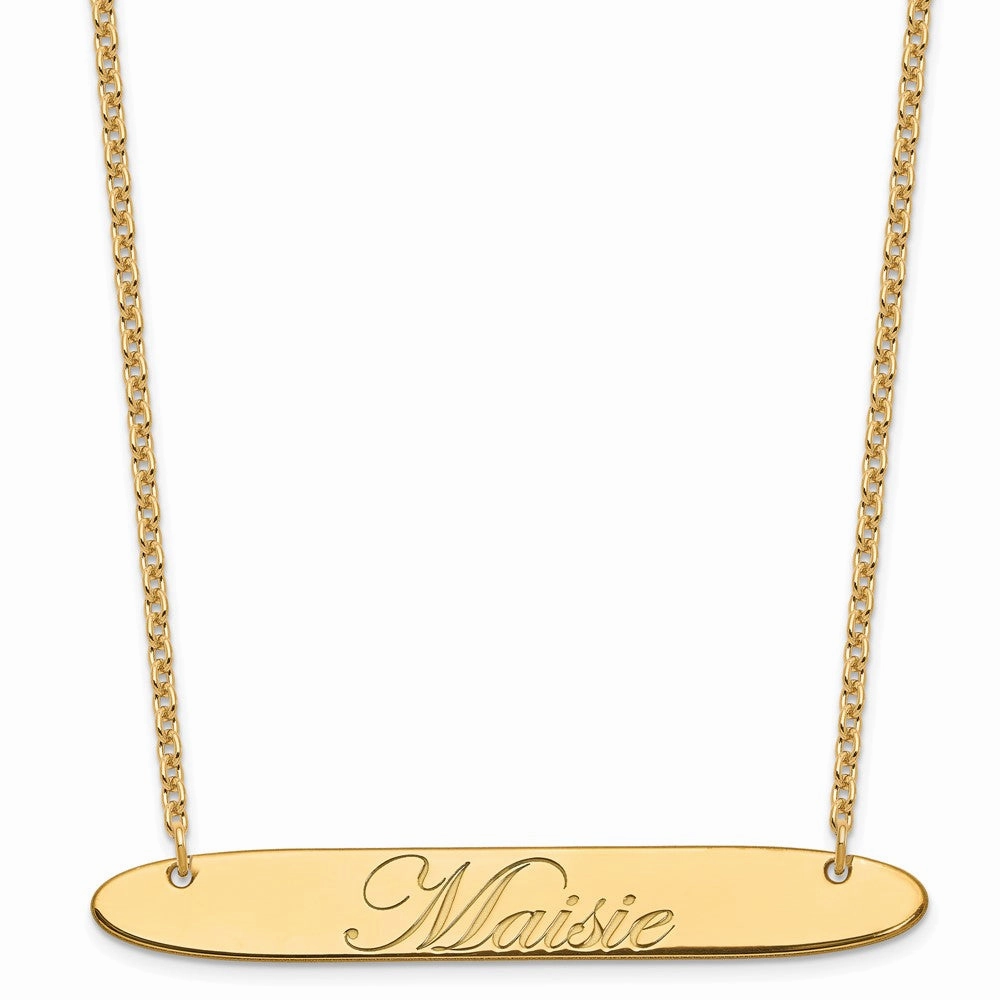 SS/Gold-plated Large Oblong EDEARDIAN SCRIPT Bar Necklace
