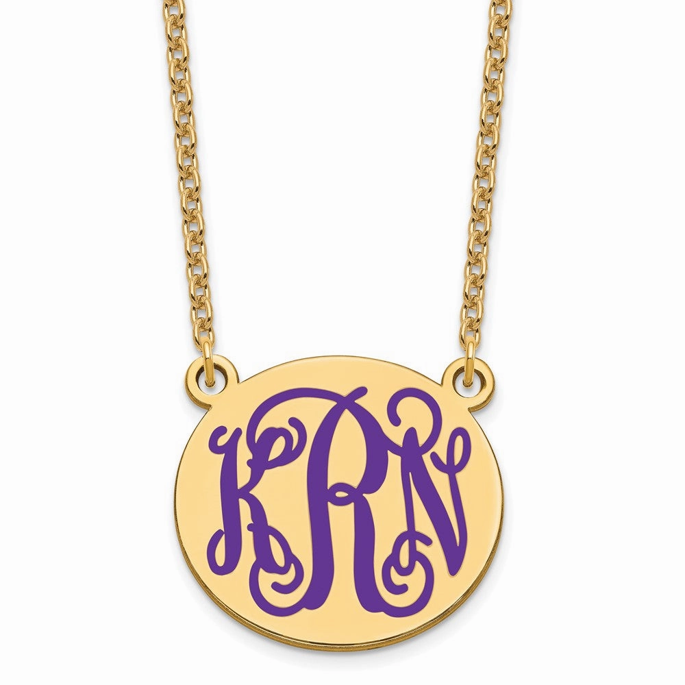 SS/Gold-plated Medium Round Epoxy Monogram Necklace
