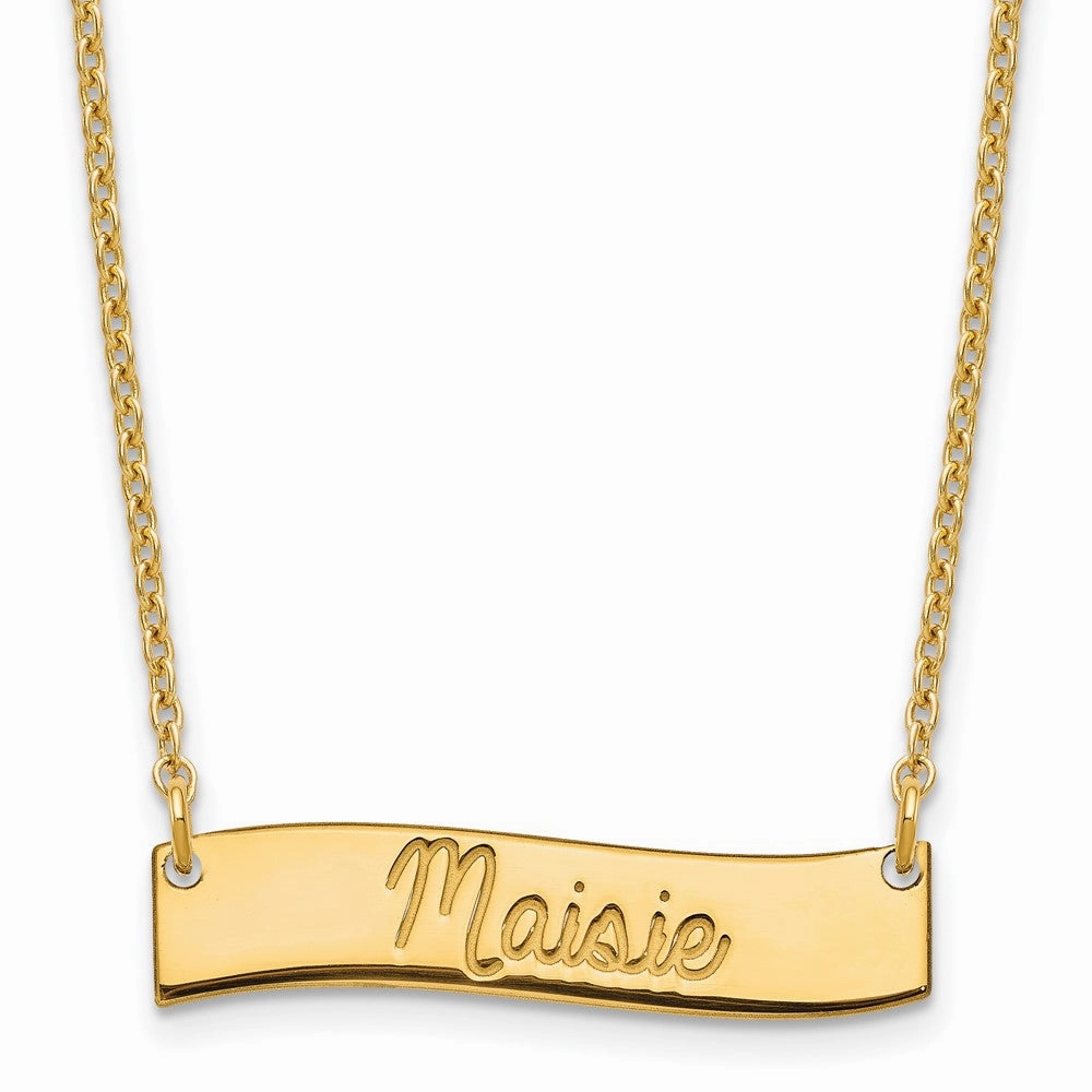 SS/Gold-plated Small AWAYS IN MY HEART Curved Bar Necklace