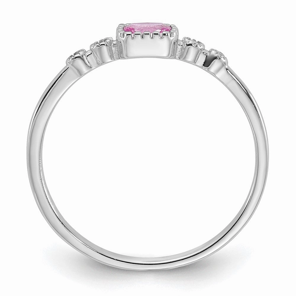 SS Rhodium-plated .43Created Pink Sapphire and .02Cr. Sapphire Ring