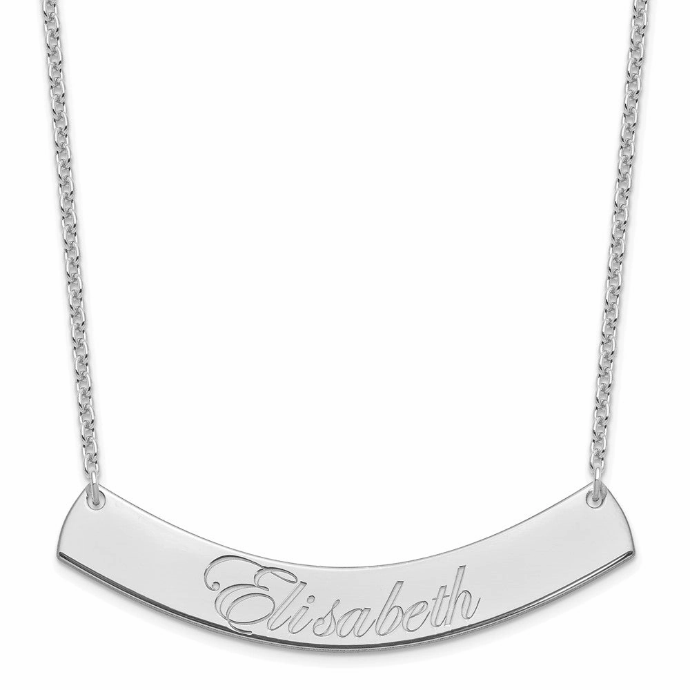 SS/Rhodium-plated Large EDWARDIAN SCRIPT Curved Bar Necklace