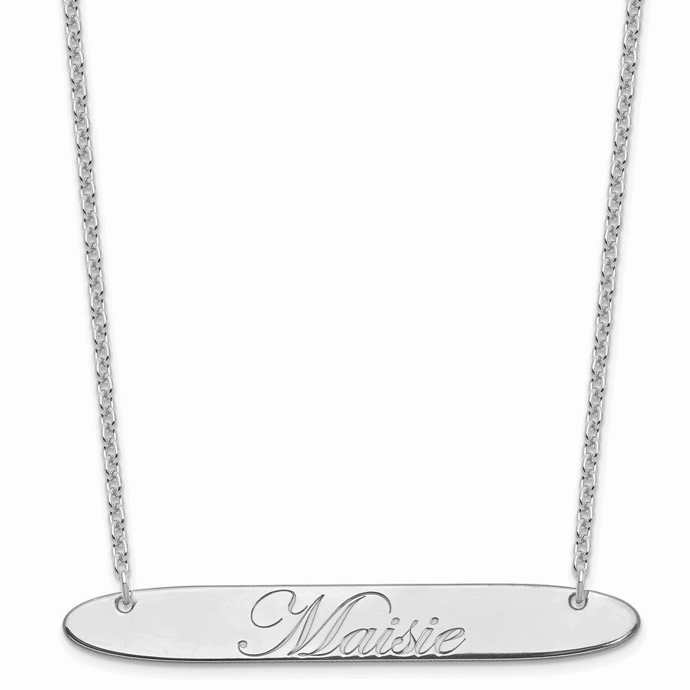 SS/Rhodium-plated Large Oblong EDWARDIAN SCRIPT Bar Necklace