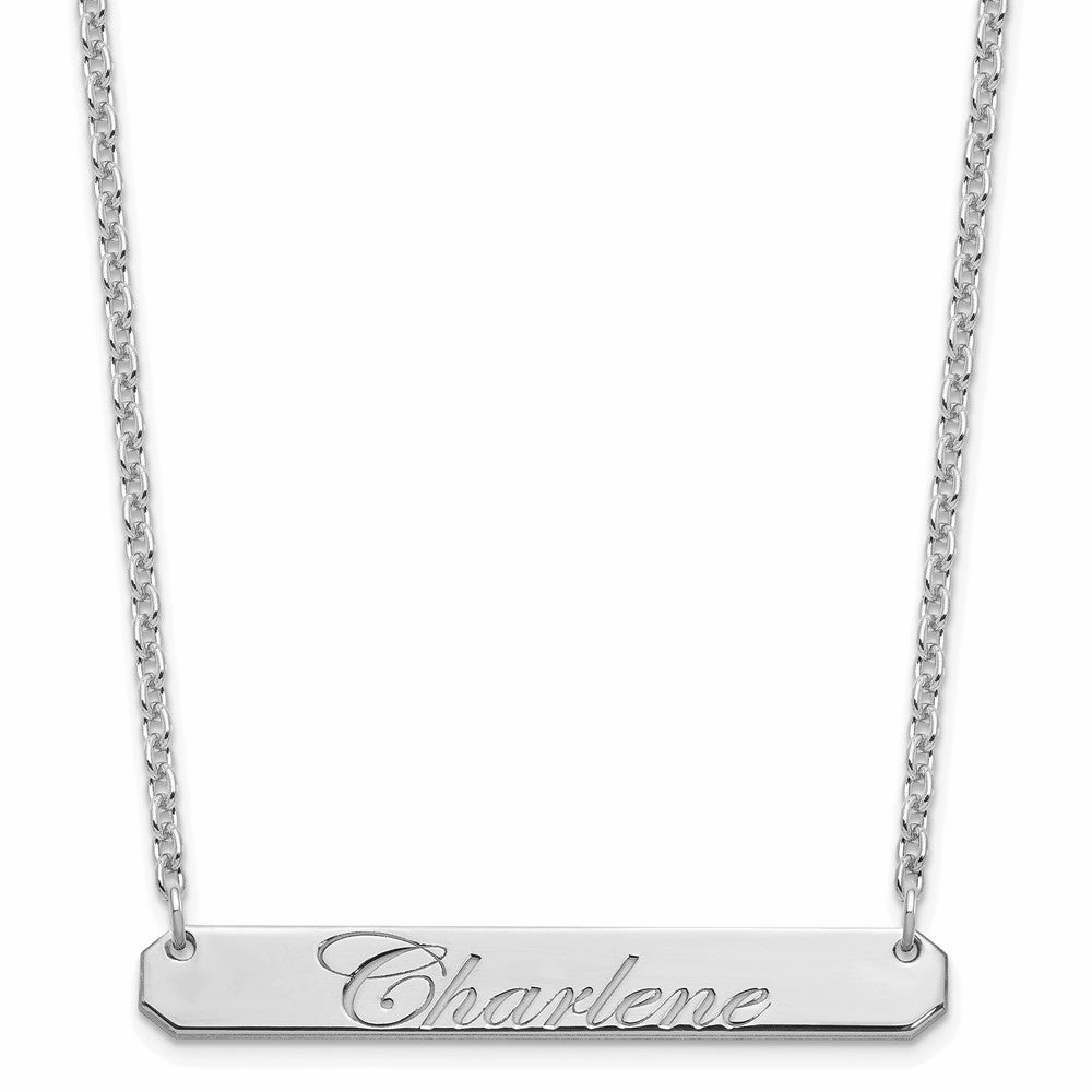 SS/Rhodium-plated Medium EDWARDIAN SCRIPT Bar Necklace