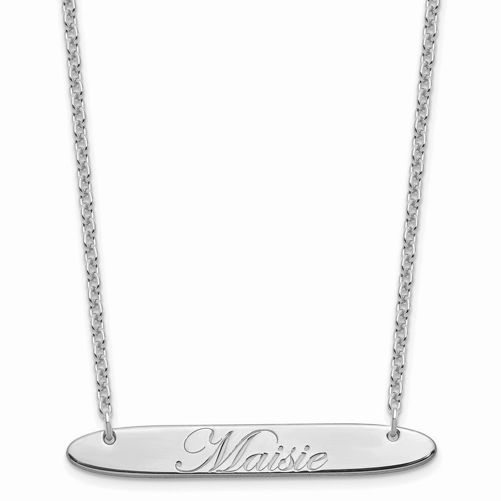 SS/Rhodium-plated Medium Oblong EDWARDIAN SCRIPT Bar Necklace