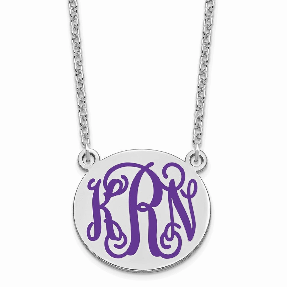 SS/Rhodium-plated Medium Round Epoxy Monogram Necklace