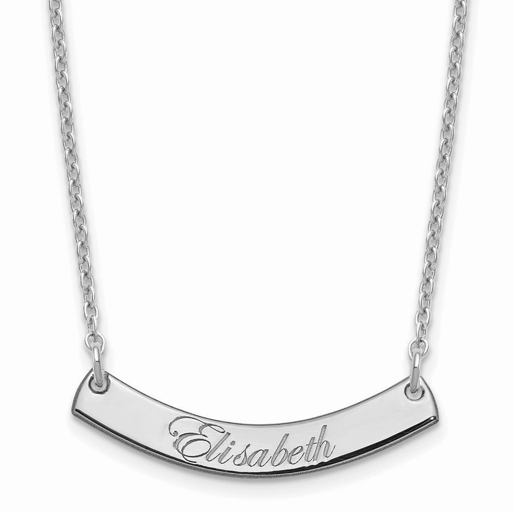 SS/Rhodium-plated Small EDWARDIAN SCRIPT Curved  Bar Necklace