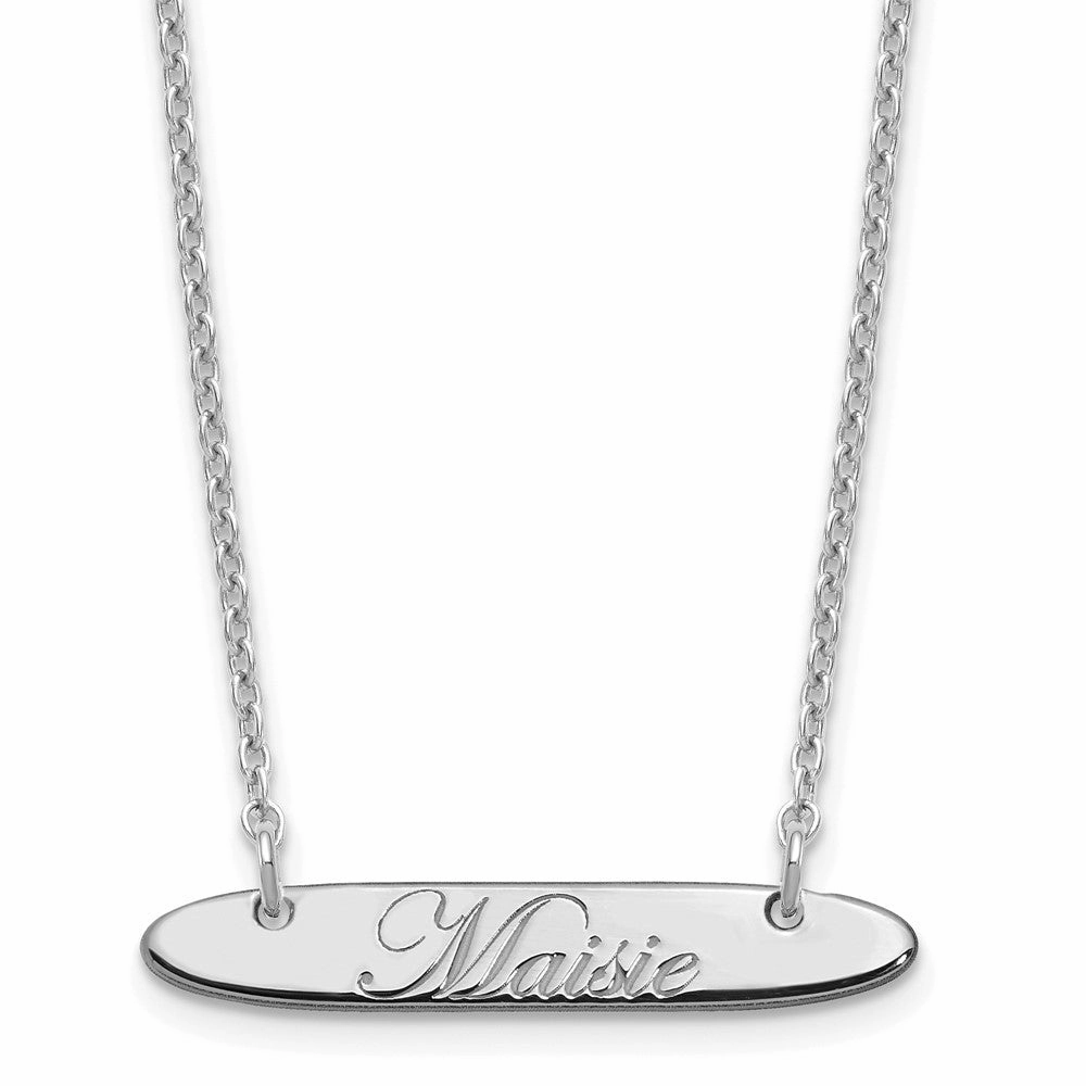 SS/Rhodium-plated Small Oblong EDWARDIAN SCRIPT Bar Necklace