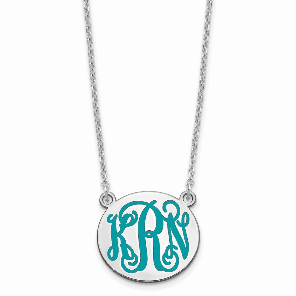 SS/Rhodium-plated Small Round Epoxy Monogram Necklace