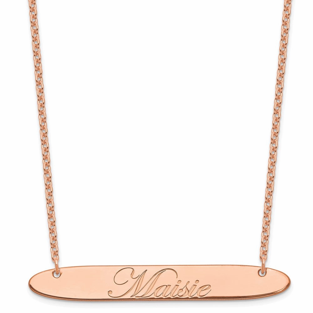 SS/Rose-plated Large Oblong EDWARDIAN SCRIPT Bar Necklace