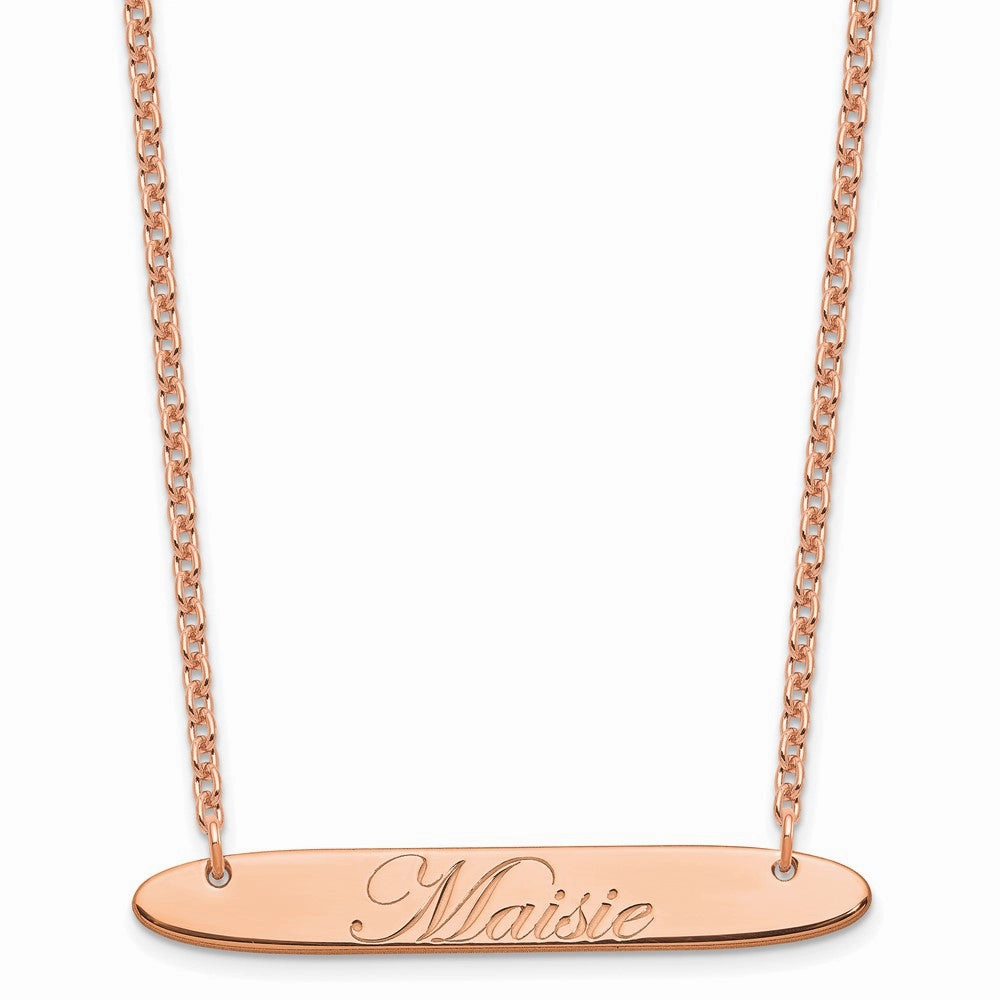 SS/Rose-plated Medium Oblong EDWARDIAN SCRIPT Bar Necklace