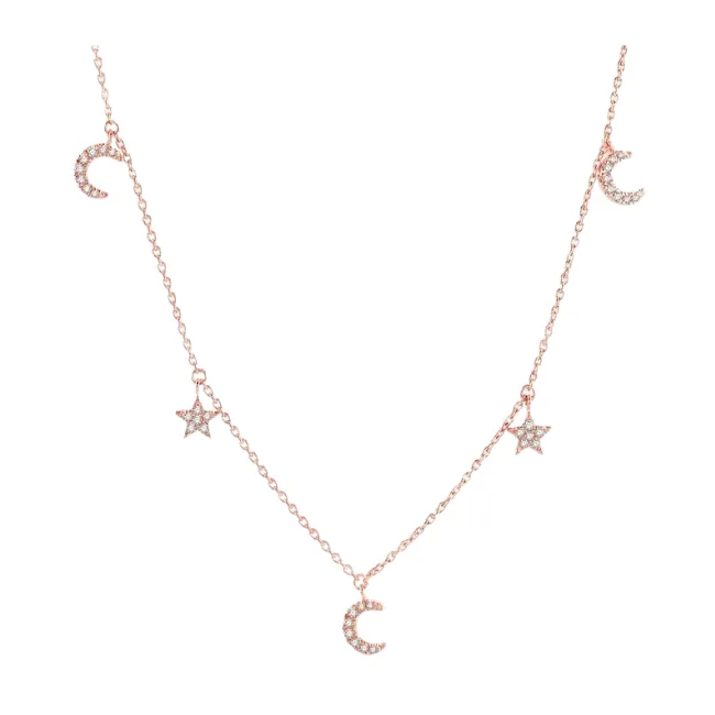 Star & Moon Diamond Station Necklace