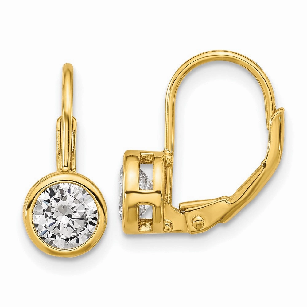 Sterling Shimmer Sterling Silver Gold-tone Flash-gold Plated 5.5mm CZ 2 Stone Leverback Earrings