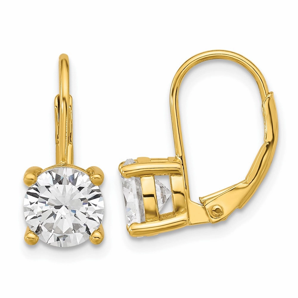 Sterling Shimmer Sterling Silver Gold-tone Flash-gold Plated 7mm CZ 2 Stone Leverback Earrings