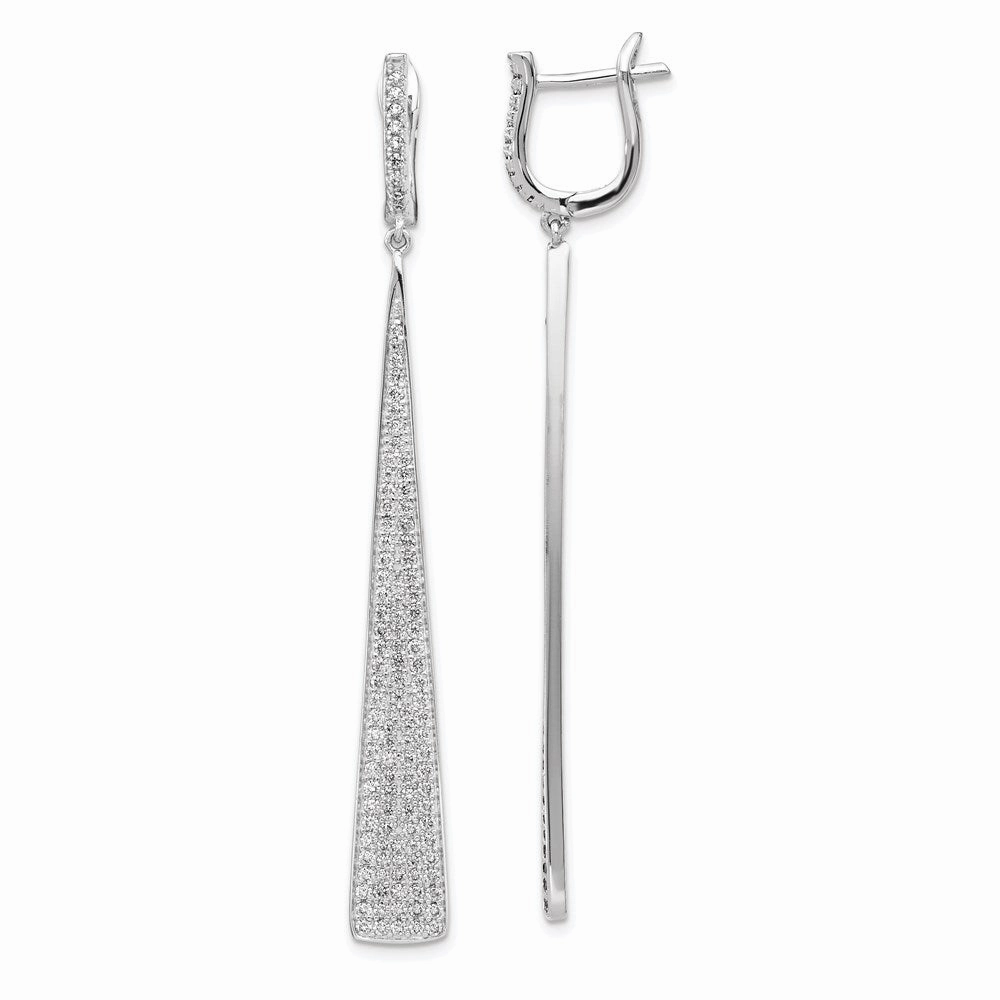 Sterling Shimmer Sterling Silver Rhodium-plated 228 Stone Pav CZ Triangle Dangle Hinged Post Earrings