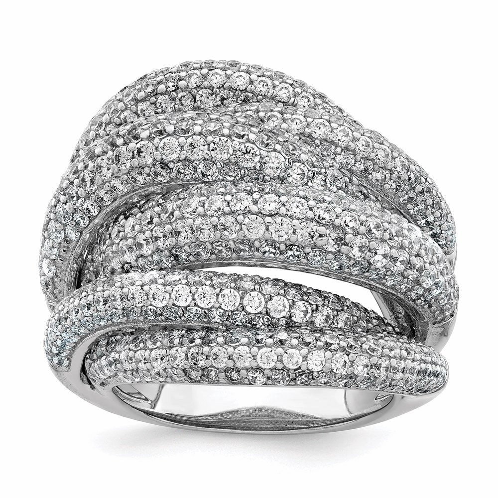 Sterling Shimmer Sterling Silver Rhodium-plated 536 Stone Pav CZ Ring