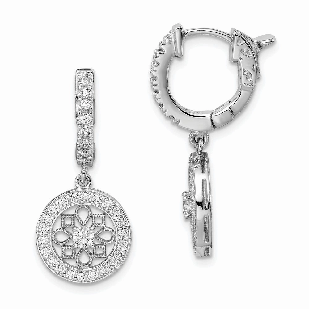 Sterling Shimmer Sterling Silver Rhodium-plated 60 Stone CZ Fancy Dangle Hinged Hoop Earrings