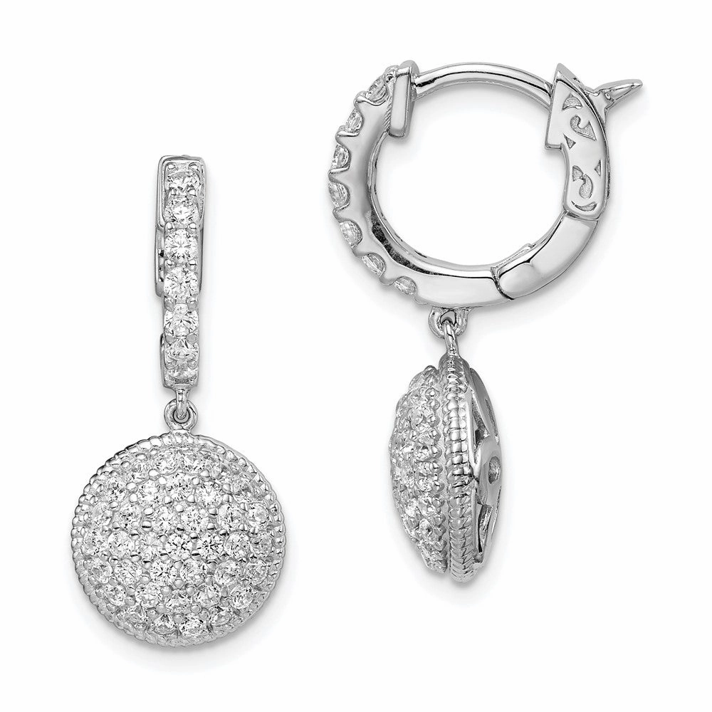 Sterling Shimmer Sterling Silver Rhodium-plated 88 Stone CZ Pav Circle Dangle Hinged Hoop Earrings