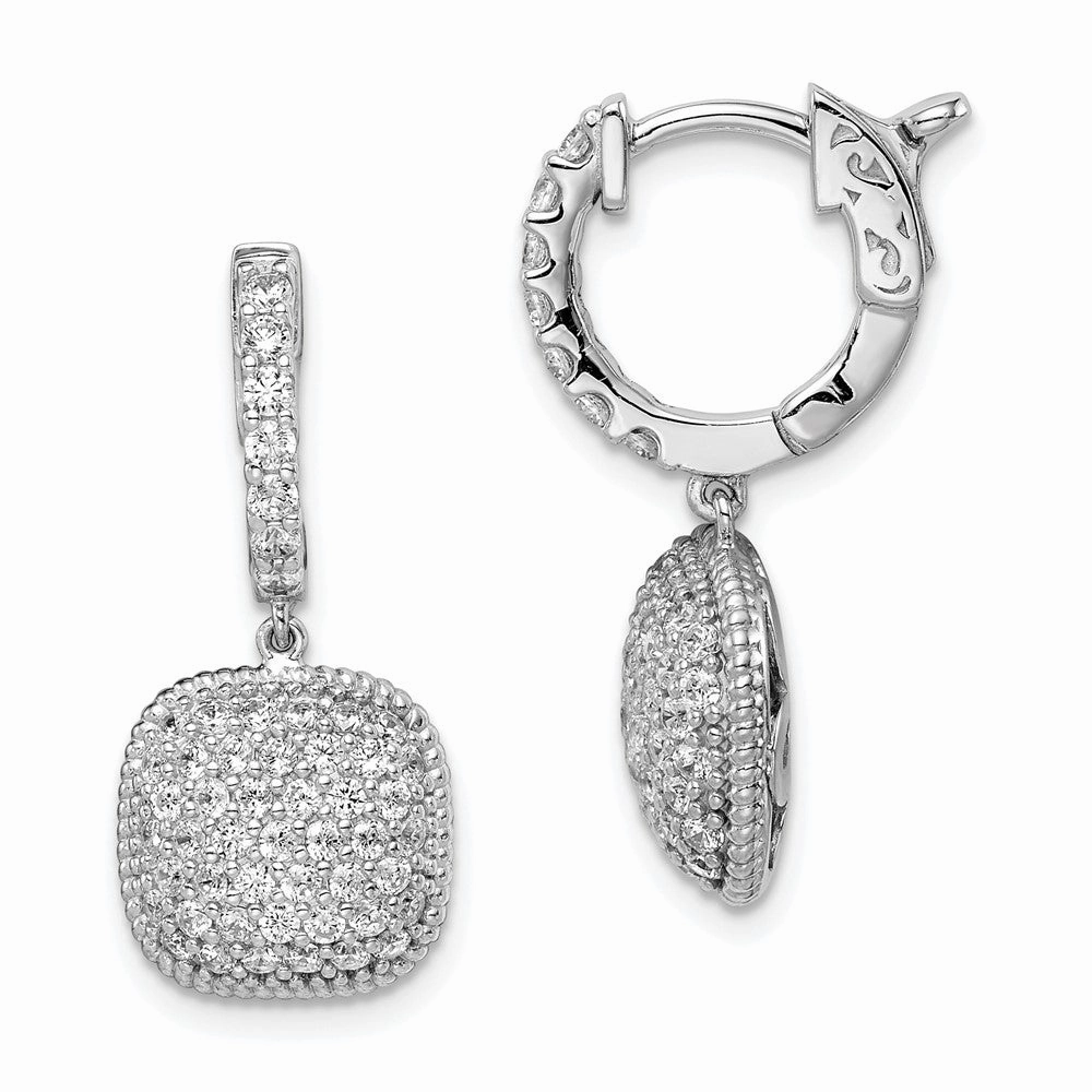 Sterling Shimmer Sterling Silver Rhodium-plated 88 Stone CZ Pav Square Dangle Hinged Hoop Earrings