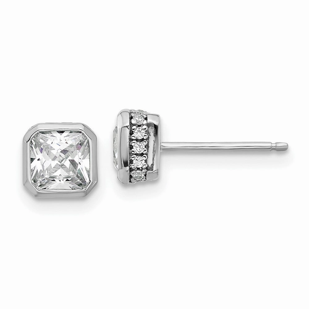 Sterling Shimmer Sterling Silver Rhodium-plated CZ 34 Stone Square Post Earrings