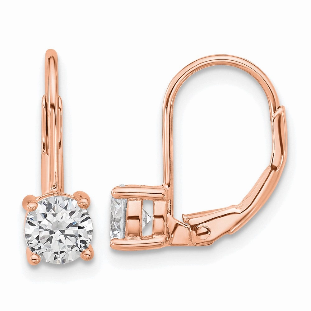 Sterling Shimmer Sterling Silver Rose-tone Flash Rose-gold Plated 5mm CZ 2 Stone Leverback Earrings