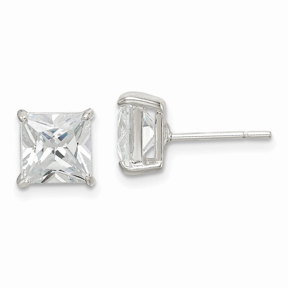 Sterling Silver 7mm Square CZ Basket Set Stud Earrings