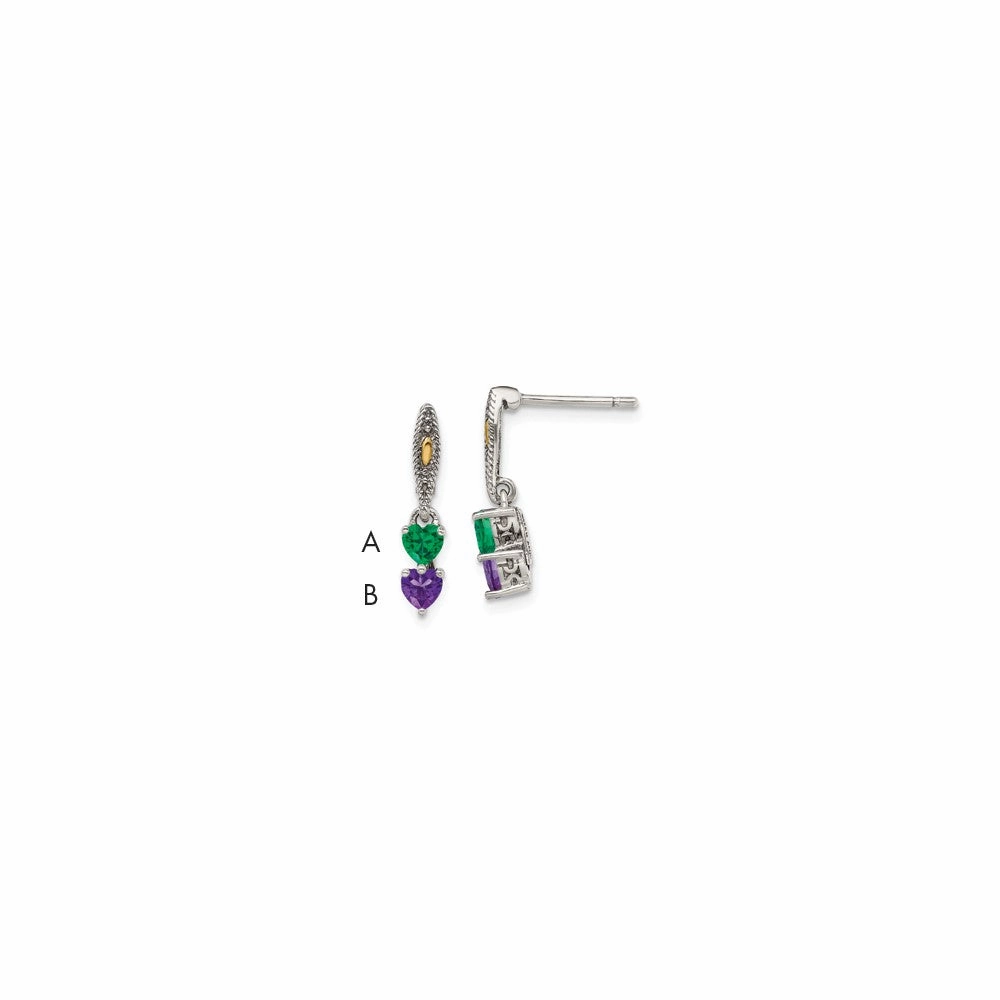 Sterling Silver Antiqued w/14k 2-stone Mother's Earring