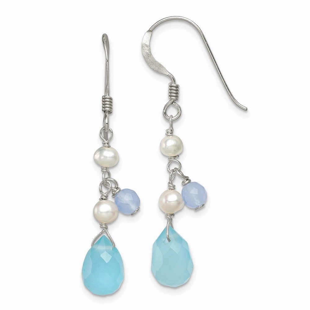 Sterling Silver Blue Topaz/Blue Agate/FW Cultured Pearl Earrings