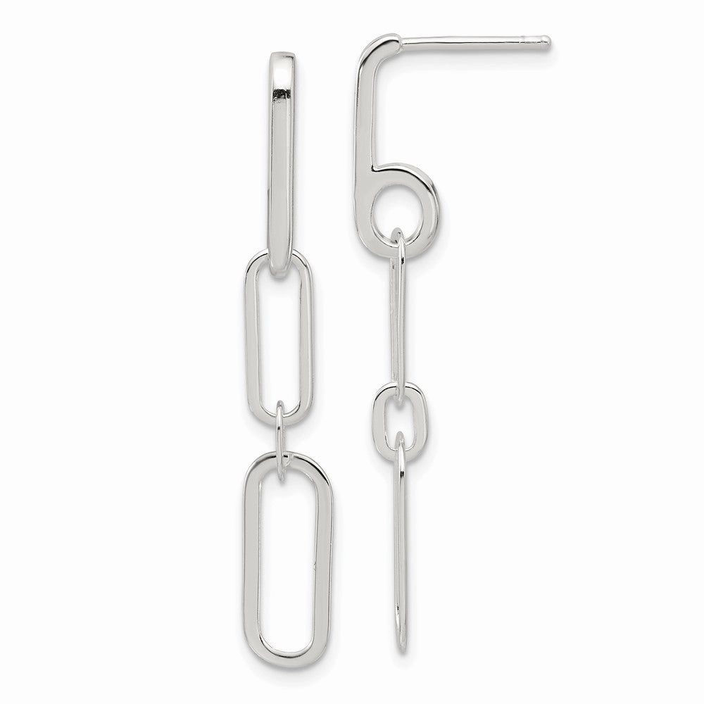 Sterling Silver E-coated Paperclip Link Post Dangle Earrings