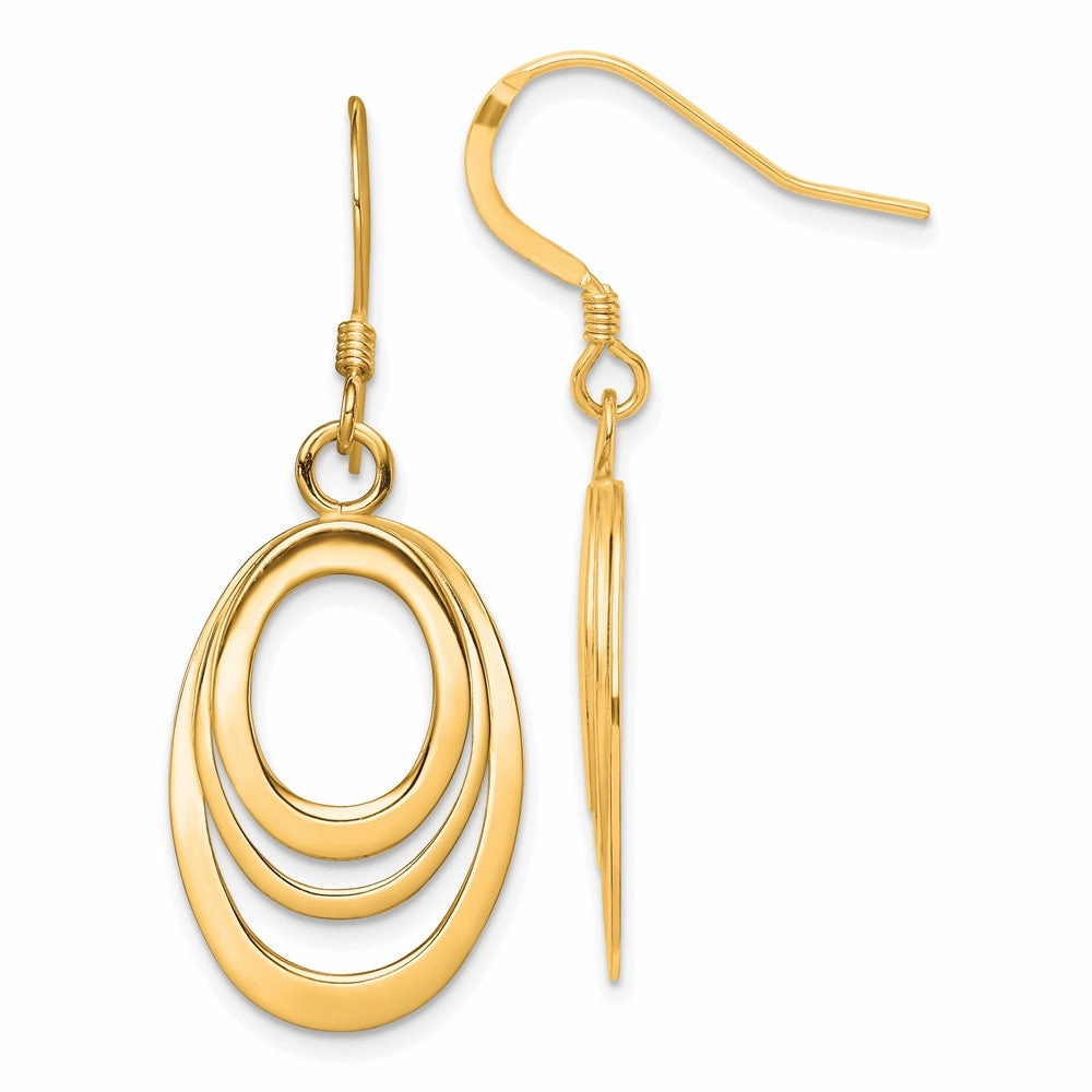 Sterling Silver Flash Gold-plated Polished Triple Oval Dangle Earrings