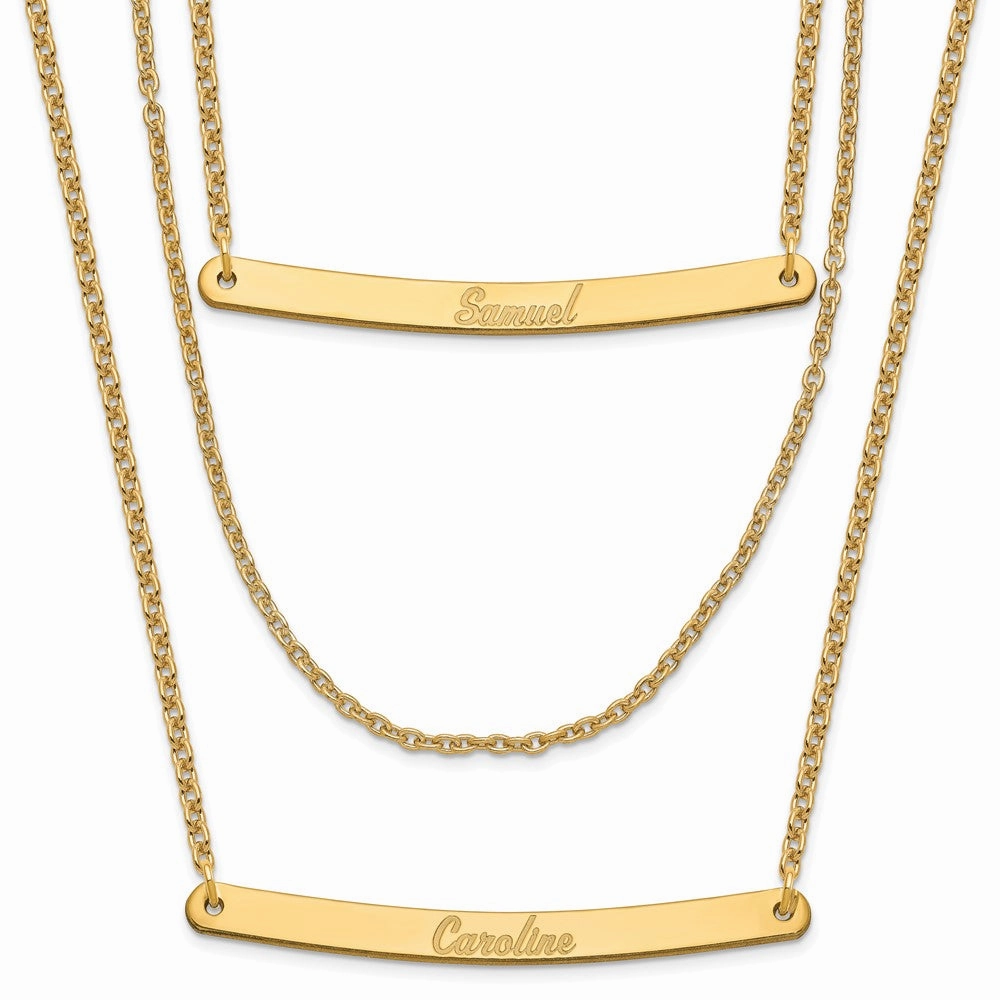 Sterling Silver/Gold-plated Brushed  3 Chain 2 Bar Necklace