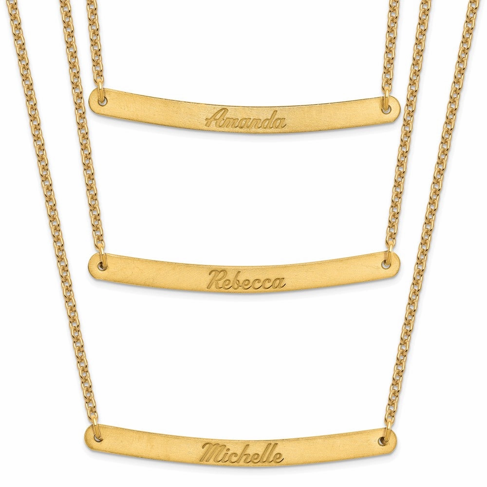 Sterling Silver/Gold-plated Brushed 3 Chain 3 Bar Necklace