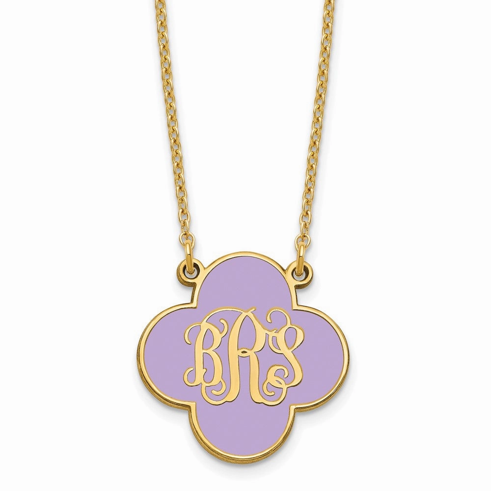 Sterling Silver/Gold-plated Clover Monogram w/Epoxy Necklace