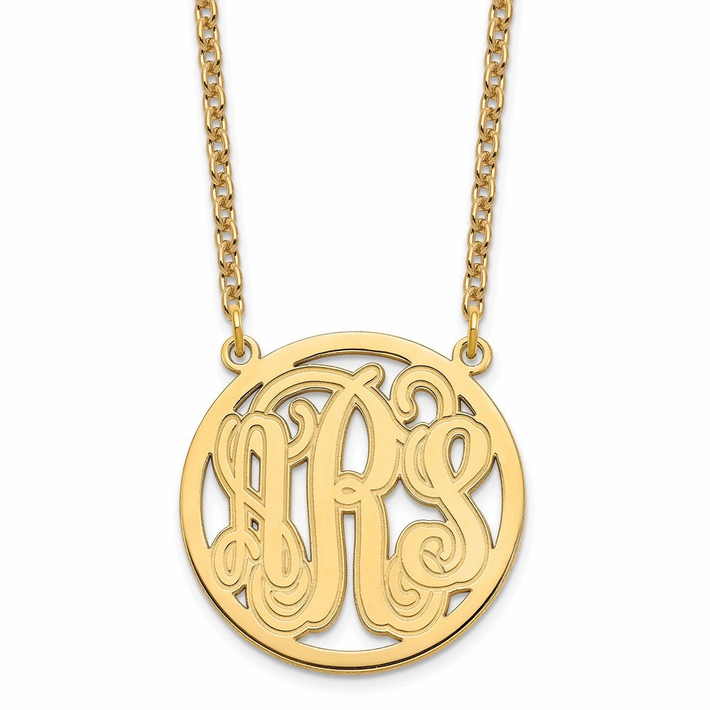 Sterling Silver/Gold-plated Etched Round Monogram Necklace