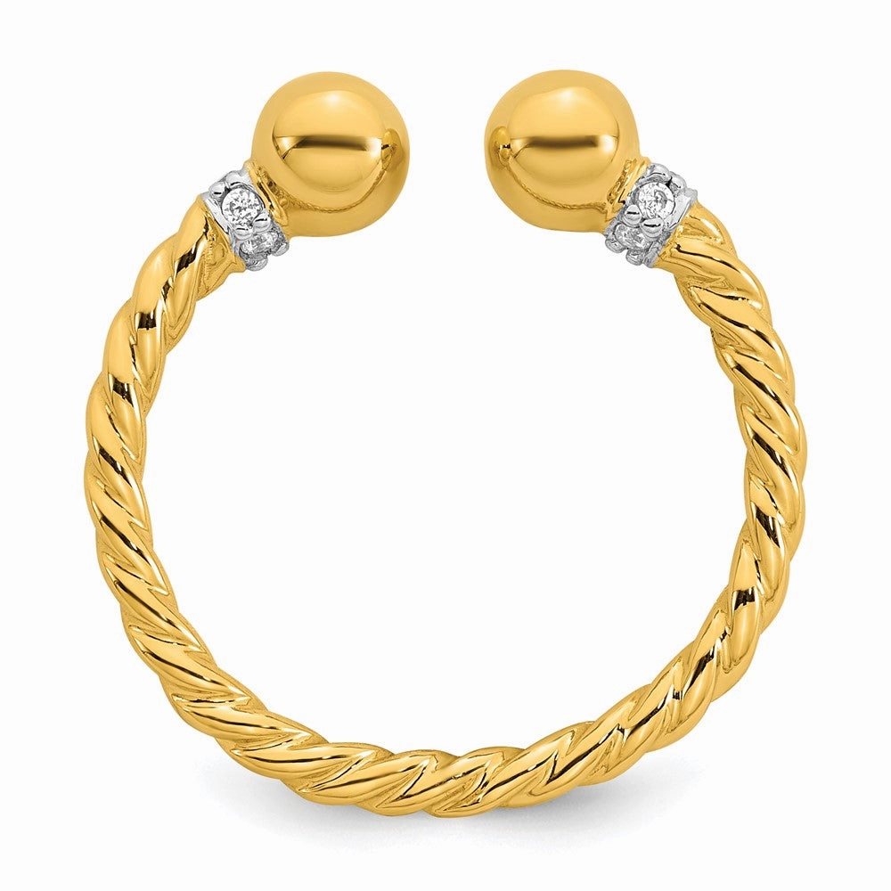 Sterling Silver Gold-plated Polished and Twisted CZ Ball End Size 6 Ring